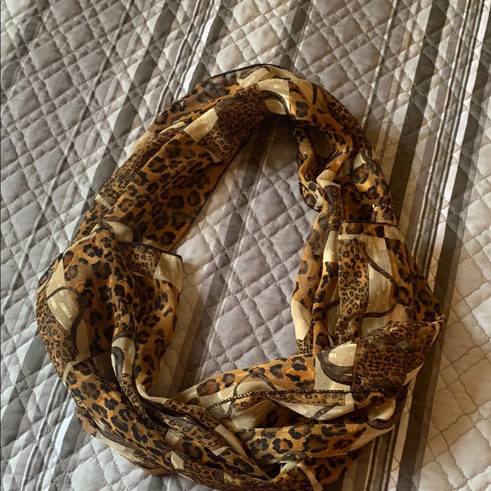 Vintage Leopard Print Polyester Scarf EUC
